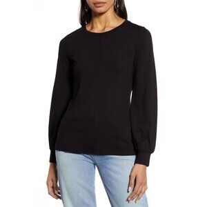 HALOGEN BNWT Sz Small Womens Black Long Sleeve Top Tie Waist New